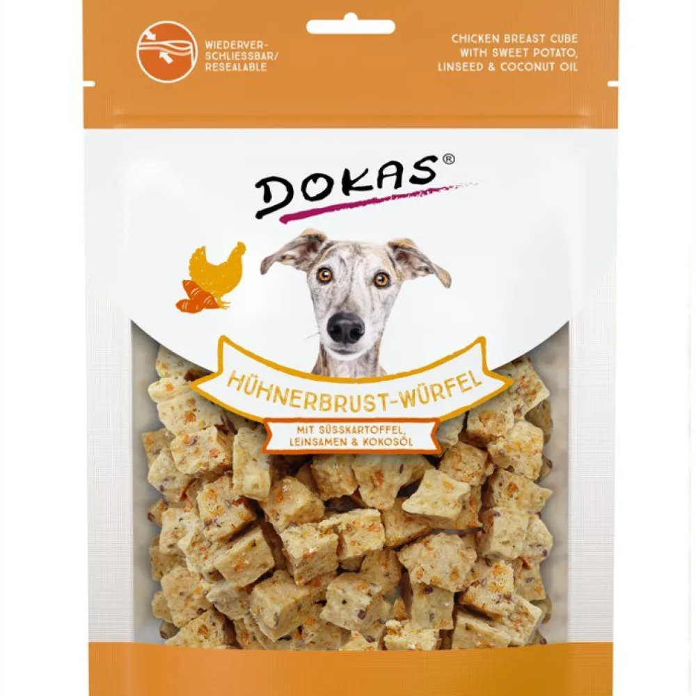 Dokas>Futterfreund Dokas Dog Snack Hühnerbrust-Würfel mit Süßkartoffel 150g