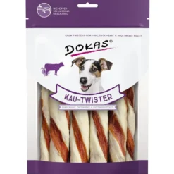 Kauknochen>Futterfreund Dokas Dog Snack Kau-Twister Rinderhaut mit Ente 200g