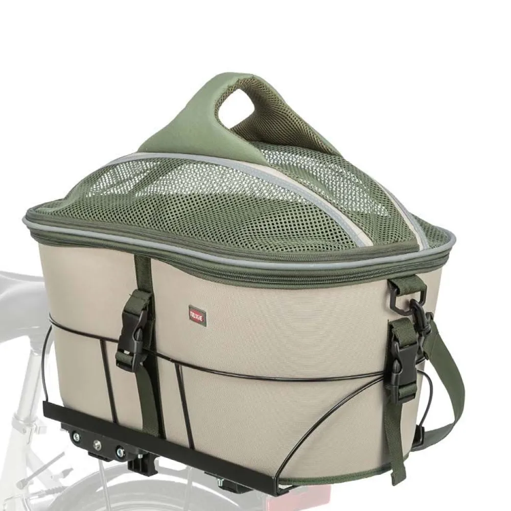 Unterwegs Mit Hund>Futterfreund Fahrradkorb für Gepäckträger, 33x40x46cm, olivgrün/beige