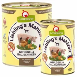Granatapet>Futterfreund Granatapet Lieblingsmahlzeit Geflügel und ital. Schinken