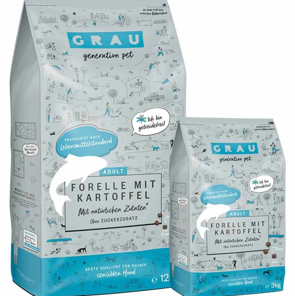Grau>Futterfreund Grau Hund Adult Forelle mit Kartoffel