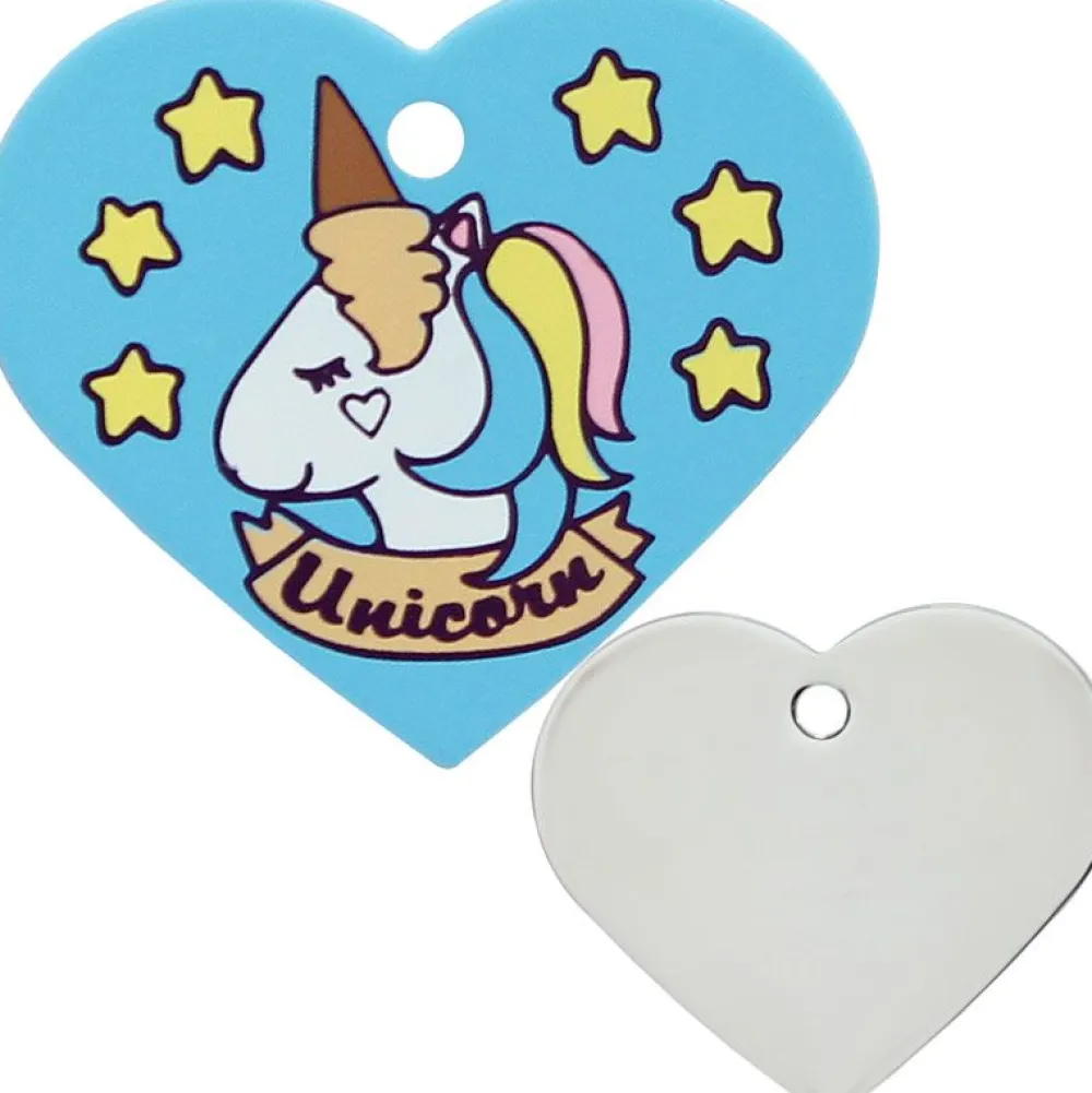 Adressanhänger|Adressanhänger Gravur>Futterfreund Herz Groß Unicorn Blau