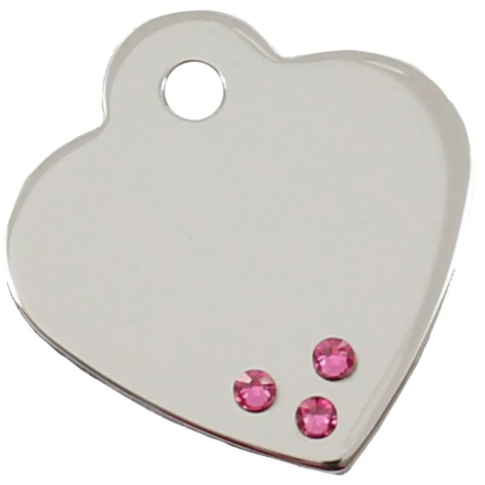 Adressanhänger|Adressanhänger Gravur>Futterfreund Herz Klein Chrom mit Steinen Pink