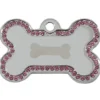 Adressanhänger|Adressanhänger Gravur>Futterfreund Knochen Groß Chrom Steine Pink Motiv Knochen