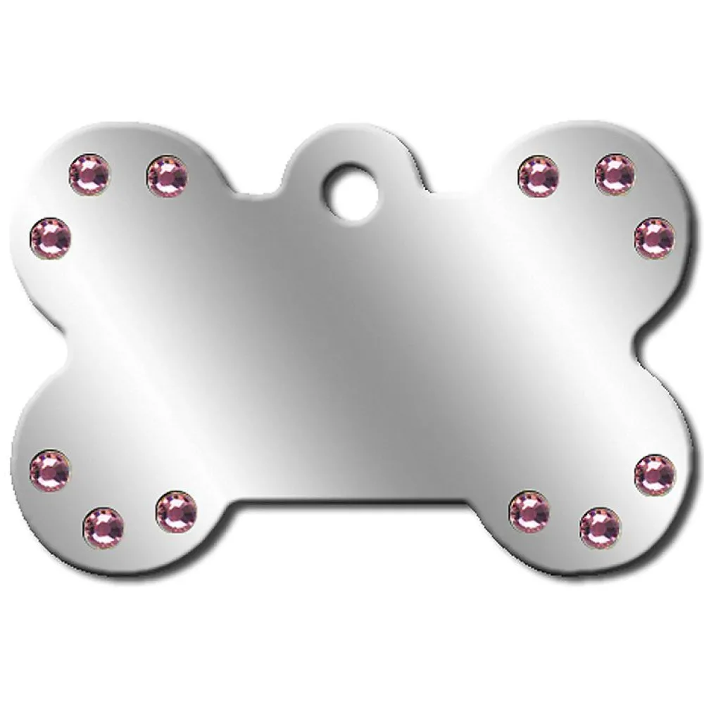 Adressanhänger|Adressanhänger Gravur>Futterfreund Knochen Groß Chrom + St. Pink