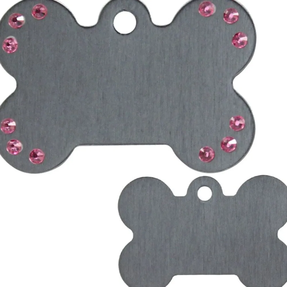 Adressanhänger|Adressanhänger Gravur>Futterfreund Knochen Groß Grau + St. Pink
