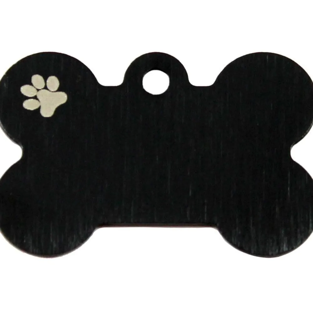 Adressanhänger|Adressanhänger Gravur>Futterfreund Knochen Groß Schwarz mit Motiv Pfote