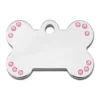 Adressanhänger|Adressanhänger Gravur>Futterfreund Knochen klein Chrom + St. Pink + Samtsäckchen