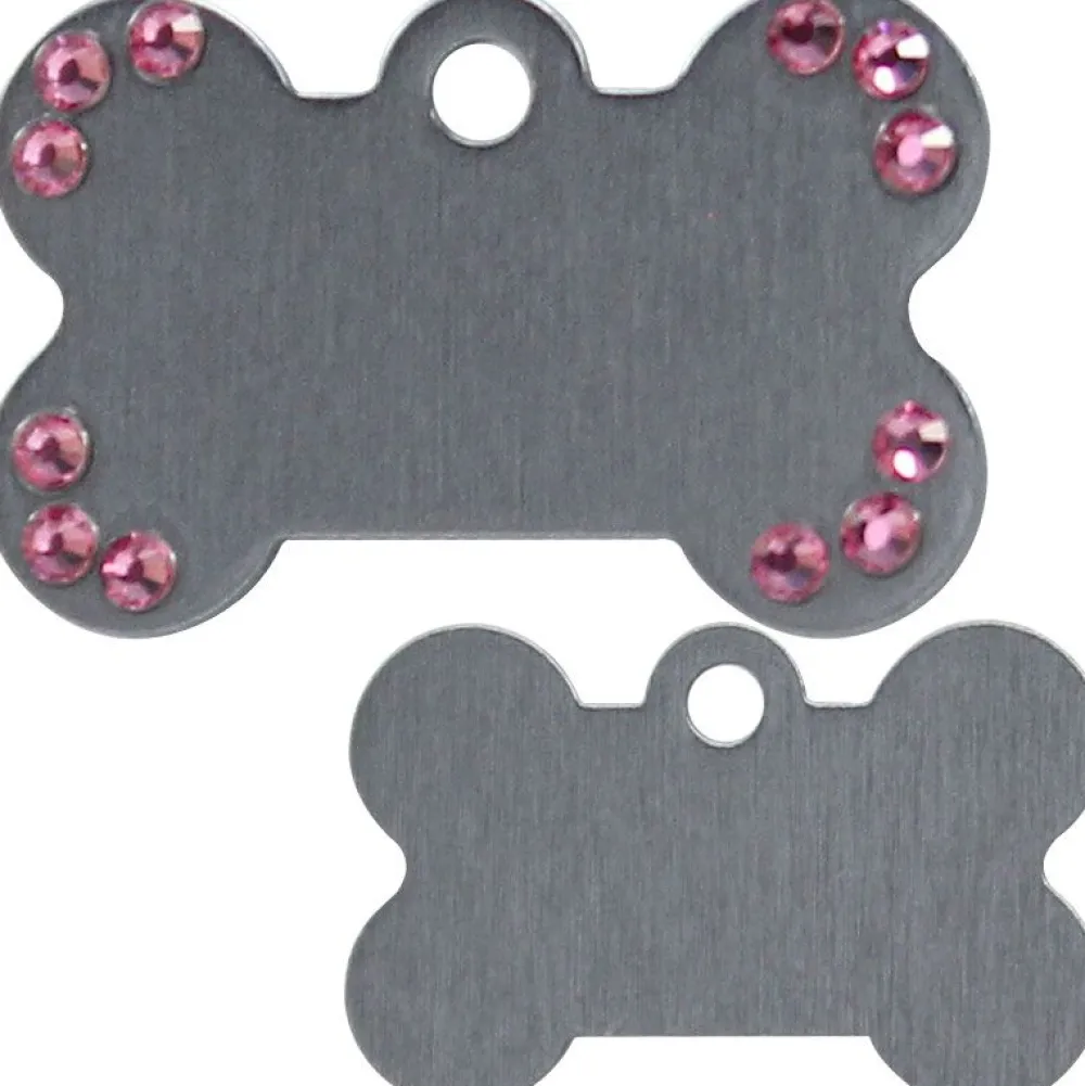 Adressanhänger|Adressanhänger Gravur>Futterfreund Knochen Klein Grau + St. Pink