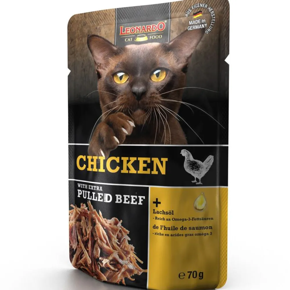 Leonardo>Futterfreund Leonardo Pouch Chicken + extra pulled Beef 70g