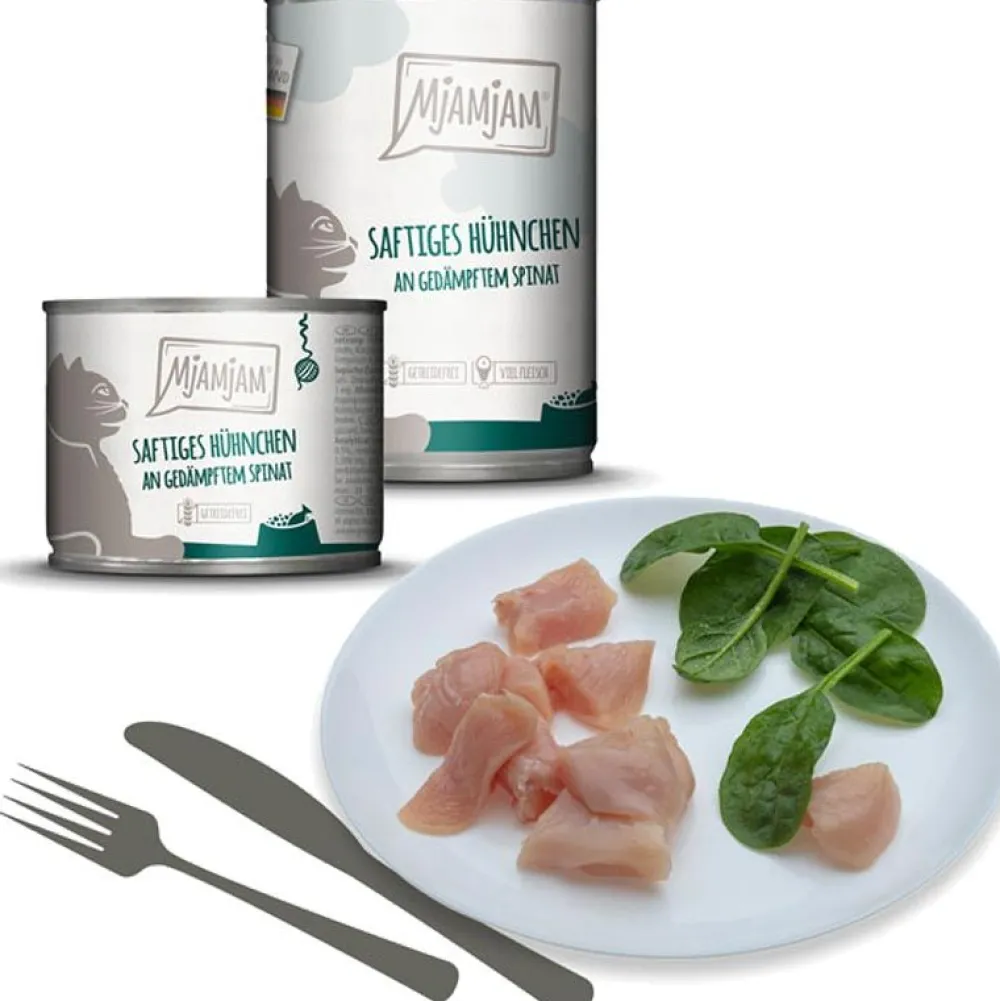 Mjamjam>Futterfreund MjAMjAM saftiges Hühnchen an gedämpftem Spinat